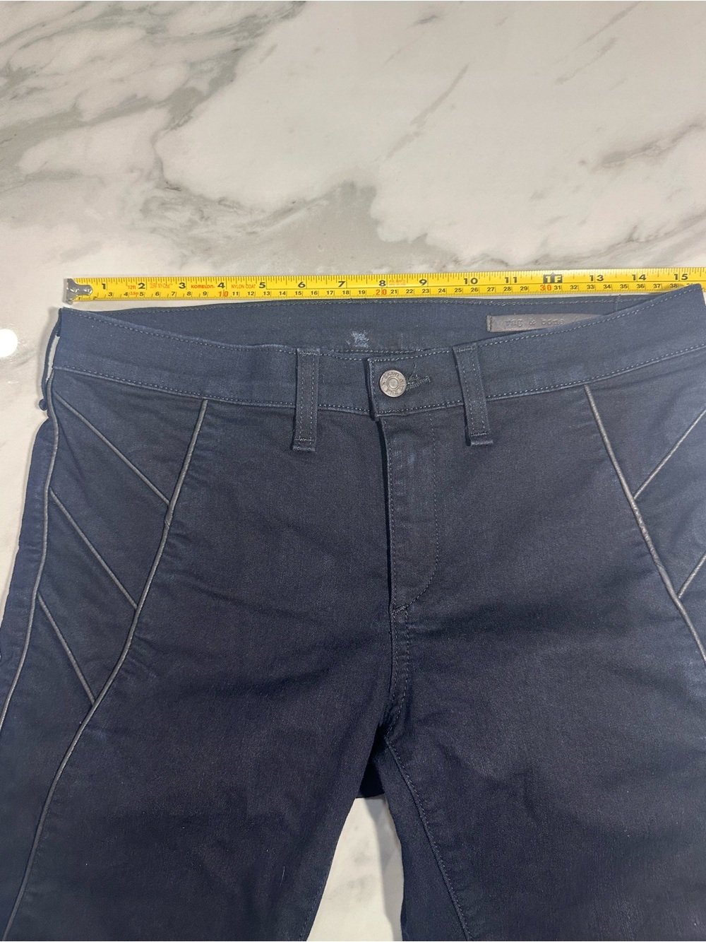 RAG & BONE Dark Midnight Blue Skinny Slim Jeans Womens Size 29 Leather Detail - Picture 10 of 11